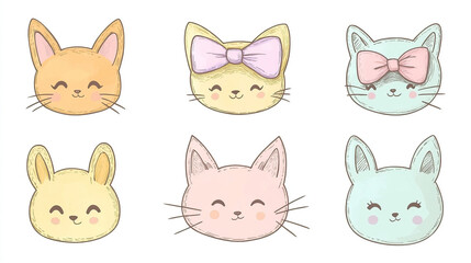 Obraz premium Cute Pastel Animal Faces with Bows