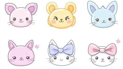Obraz premium Cute Pastel Animal Faces with Bows