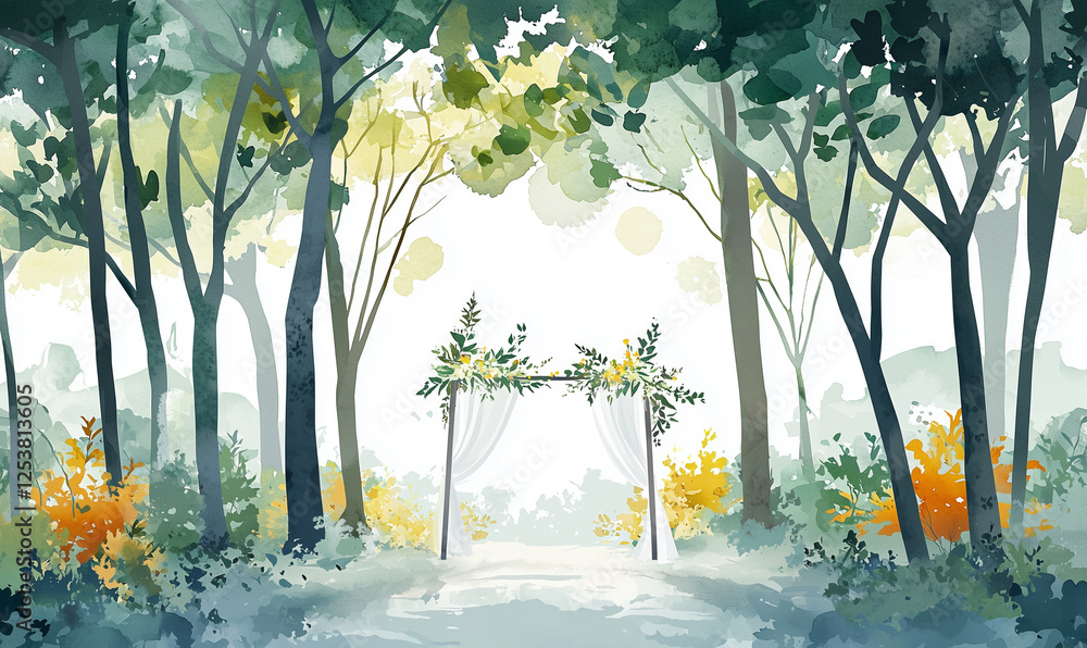 Aufkleber serene forest scene with trees and a light-filled path, creating a peaceful and inviting atmosphere.