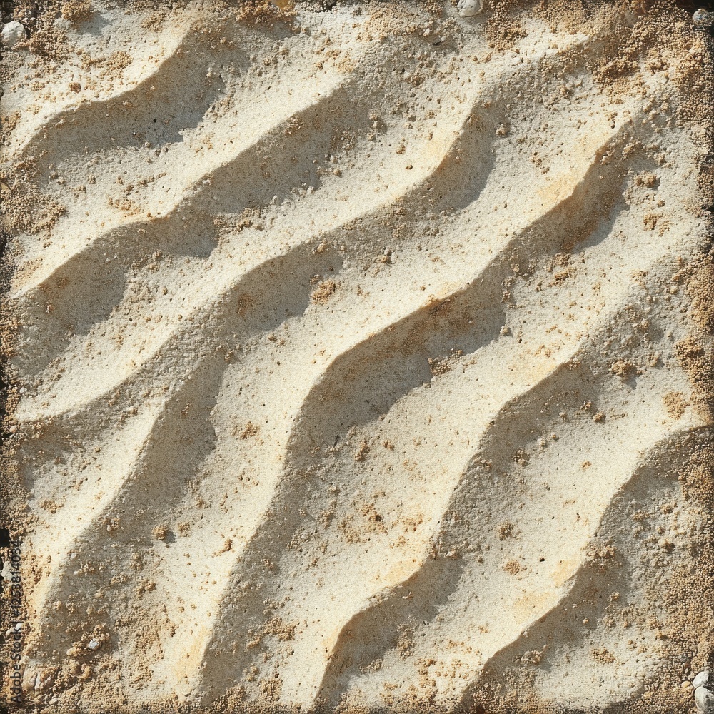 Poster detailed close-up of textured sand surface with subtle waves and intricate patterns, perfect for nat