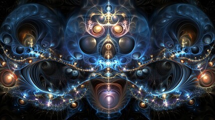 Abstract fractal art, swirling patterns, dark background, design element