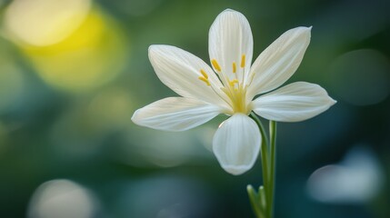 Delicate white flower blooming on a dark stone surface in a serene setting