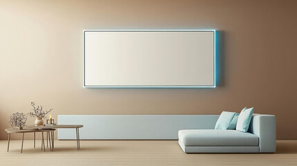 Modern Beige Living Room Interior Mockup With Empty Frame