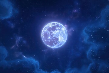 Captivating Full Moon Illuminating Clouds and Stars in Dramatic Night Sky