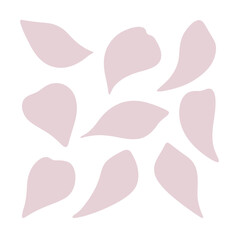 Delicate light pink flying petals of sakura flower, almond, hand-painted, isolated. A floral spring element for decoration, holiday, postcard, wedding. Simple drawing of an organic leaf, flat design