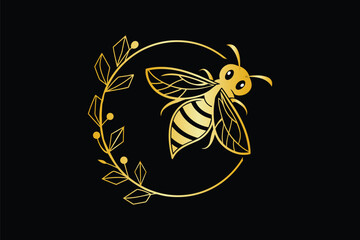 Golden Minimalist Bee Logo on Black Background