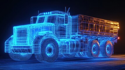 Digital Wireframe Dump Truck: Futuristic Transportation Design