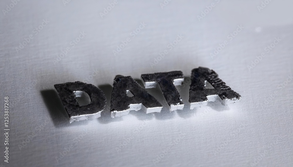 Poster 3d text representation of the word 'data' on a surface