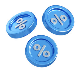 3d rendering of coins with percent. simple 3d illustration for business and finance