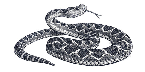 vintage rattlesnake etching engraving illustration on white background