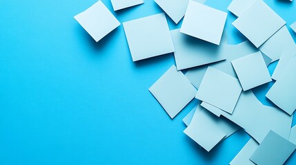Blue notes scattered, blue background, ideas