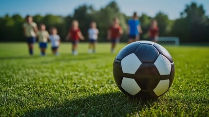 Children Soccer Team Playing On Grassy Field
