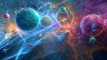 Abstract Representation of Quarks: Dynamic and Vibrant Subatomic Particles in a Cosmic Setting