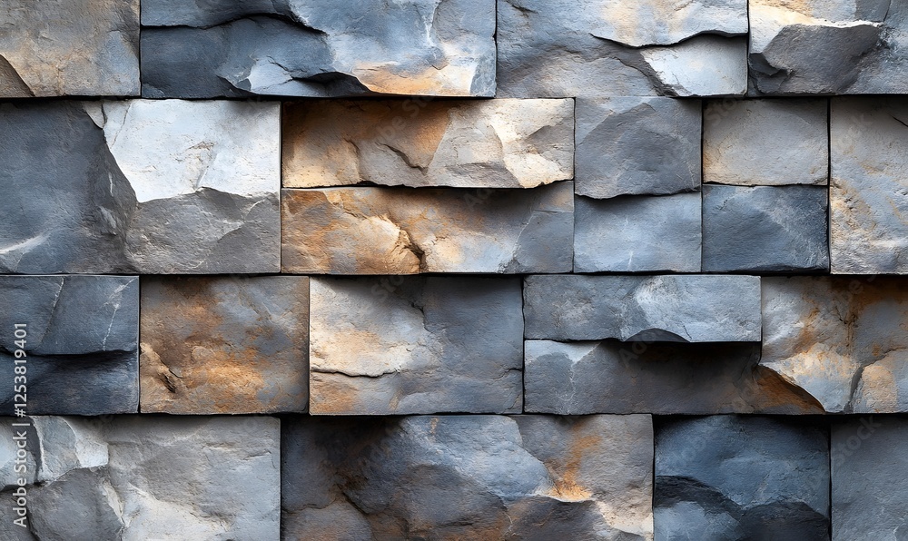 Poster grey stone wall with textured surface design in block pattern