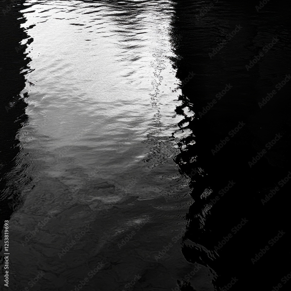 Aufkleber black and white reflection on water surface with textures and patterns, 360-degree view of abstract 