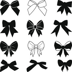 Obraz premium Bow Set Collection, Retro hand-drawn Bow ribbon illustration set, Bow Tie Illustration Silhouette