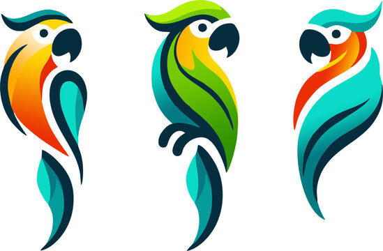 set of parot bird with colorfull design, featuring a flying silhouette with wings and feathers, symbolizing peace and nature