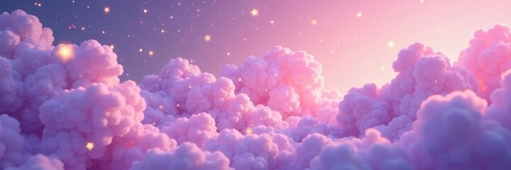 Soft lavender cloud formations with scattered golden stars, soft, sparkly stars