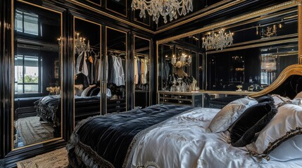 Opulent Black and Gold Bedroom Interior Design