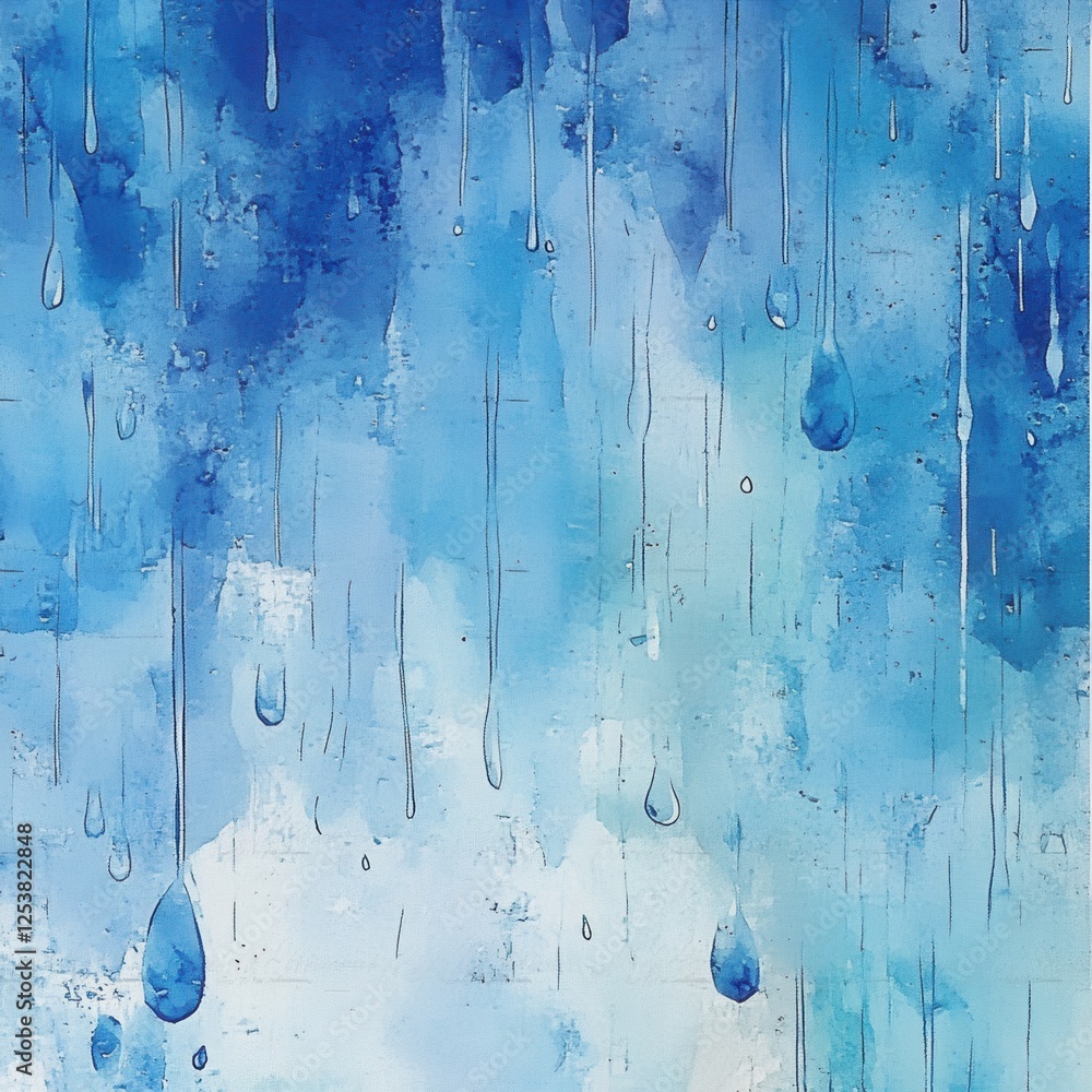 Poster abstract blue watercolor texture with dripping drops and blurred background for creative design proj