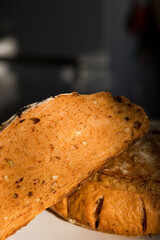 Cut sourdough bread with tomatoes