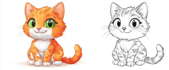 Playful Cartoon Cat Duo