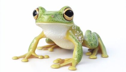 Obraz premium Closeup Portrait Of A Small Vivid Green Frog On White Background