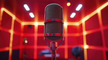 Retro microphone in a red recording studio