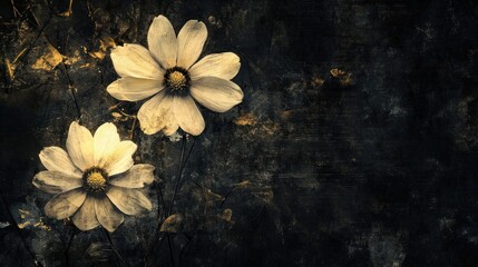 Sepia-toned Cosmos Flowers on a Dark Background