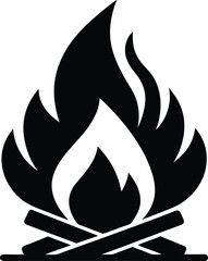 Campfire icon silhouette illustration White background Burning bonfire with a large flame for camping Illustration of a fire icon Campfire silhouette vector  