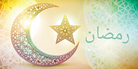 Ramadan crescent moon and star graphic for Islamic holiday greetings, religious websites, cultural education, and multicultural event promotions
