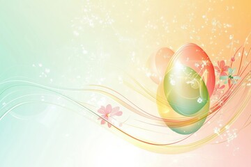 Minimalist Easter background with stylized Easter eggs and shimmering floral motifs