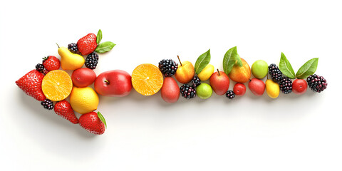 Arrow Made of Fresh Fruits on White Background – Healthy Eating and Nutrition Concept