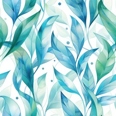 Seamless floral watercolor pattern in light blue and turquoise leaves background. Watercolour paint brush texture for banner, wedding invite, card, flyer, wrapping paper.
