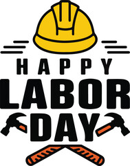 A logo design for Happy Labor Day with a construction helmet and hammers vector on white background