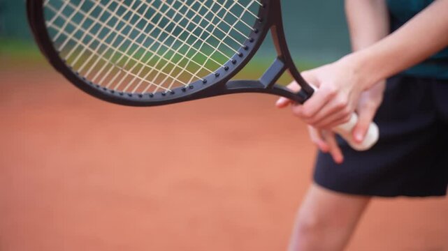 Portrait of a young male teenage tennis player on the court waiting for the opponent to serve.