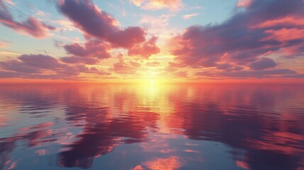 Beautiful sunset over calm ocean waters reflecting vibrant colors of the sky