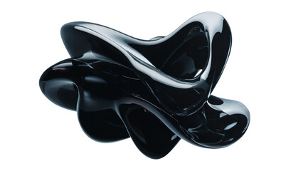 A cut-out abstract black liquid in 3D, created as a smooth, glossy, plastic black liquid with soft curves and complex topology
