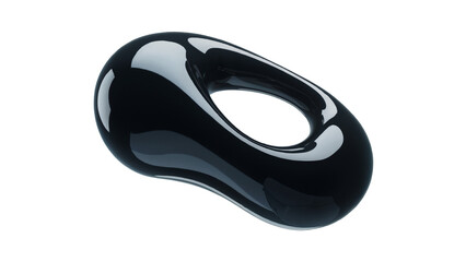 A cut-out abstract black liquid in 3D, created as a smooth, glossy, plastic black liquid with soft curves and complex topology