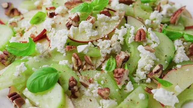 Crunchy Celery, Apple, Cucumber and Feta Cheese Salad. Healthy food.