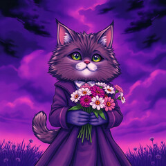 black cat on the flower