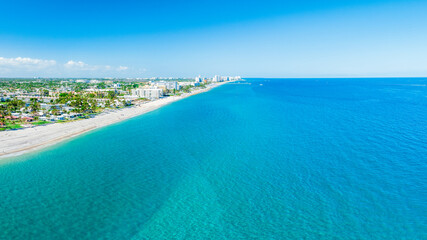 panoramic drone view of Deerfield Beach, Florida with city and ocean