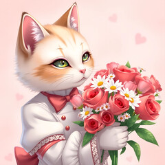 cat with flowers