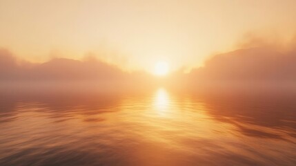 Fototapeta premium Misty Sunset Over Serene Lake with Golden Reflections