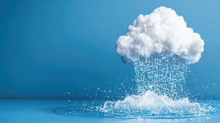 Cloud raining over water, blue background, weather concept