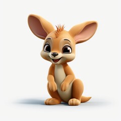 A cartoon kangaroo is sitting down and smiling
