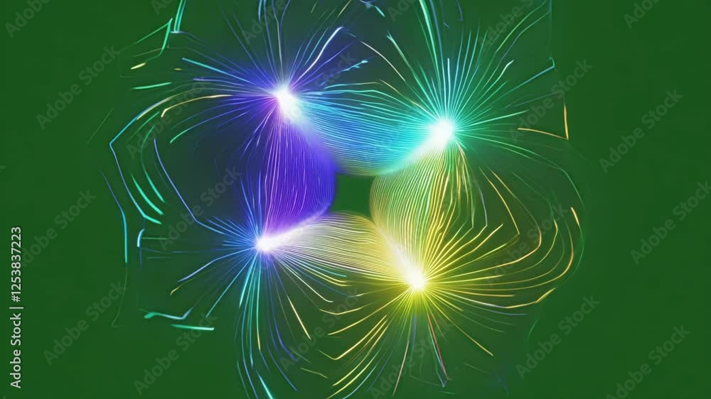 Poster luminous trails weaving together creating a captivating design. green screen chromakey