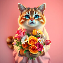 cat and flowers