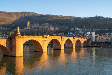 Fototapeta premium Heidelberg: Romantic city on the Neckar River, famous for its castle, historic old town, Germany’s oldest university, and picturesque scenery between the Neckar Valley and the Odenwald Forest