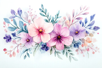 Obraz premium Floral arrangement featuring soft pastel flowers and delicate foliage in a charming florist setting